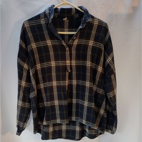 Plaid 1/4 button pullover top - Picture 1 of 8